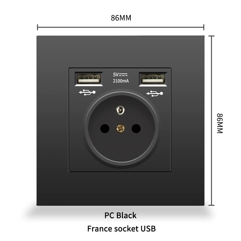 86 евростандартная панель розетки с французской вставкой, Type-C + USB, европейский стандарт 16A, стеклянная панель