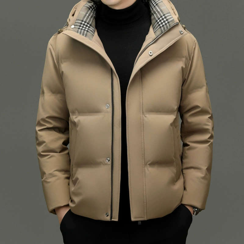 Winter windproof keep warm men's down jacket for leisure with hood, increased thickness