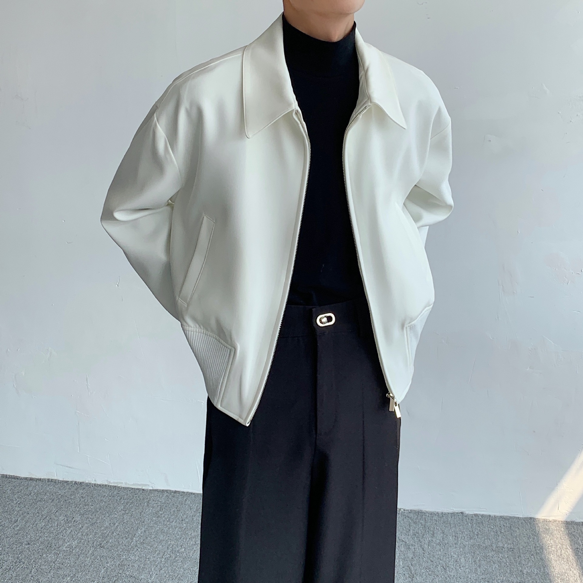 Men's Trendy Autumn Executive Jacket With Shoulder Padding Zip Up_voghion.com