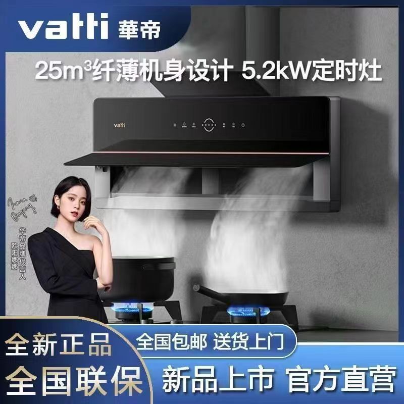 华帝新品油烟机X5+5.2KW定时双腔近吸自动清洗厨房烟灶套装