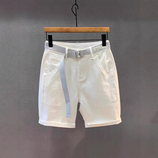High-End White Denim Shorts for Men, Korean Style Slim Straight Five-Point Pants for Men, Summer Thin American Casual Mid-Pants