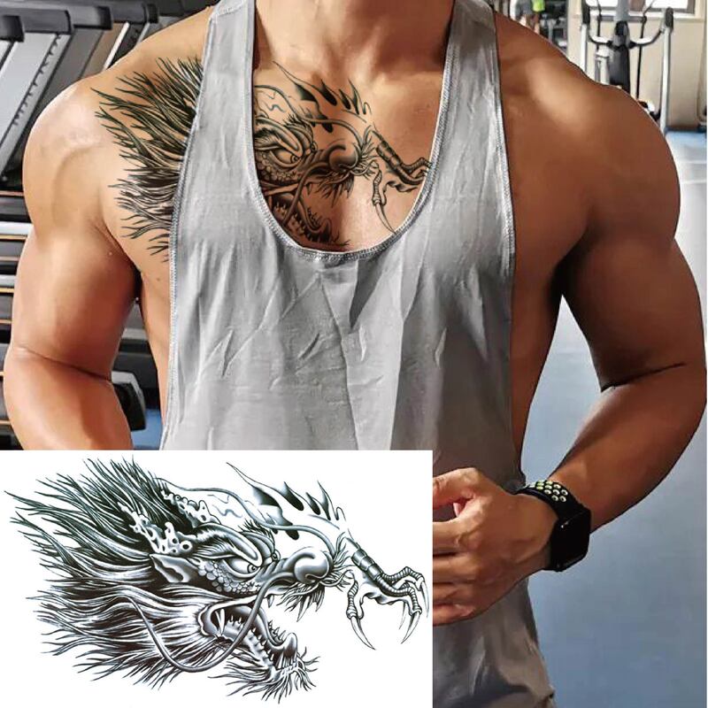 Color Chest Tattoo Sticker Temporary Large Figure Tattoo Sticker Men's and Women's Tattoo Sticker Long-lasting Waterproof Chest Tattoo Sticker Men's