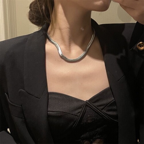 Japanese and Korean minimalist style street trendy silver snake necklace short men and women Korean version personality cold style clavicle chain couple