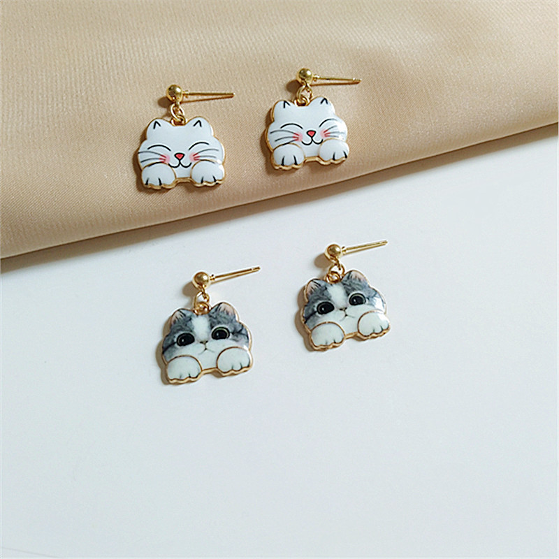 10g Weight 1 Pair Fashion Cat Alloy Enamel Women's Drop Earrings