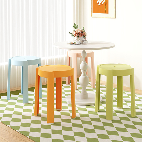 Plastic stool for home use, stackable, thickened, high-top, windmill round rubber stool, simple dining room spare table high chair