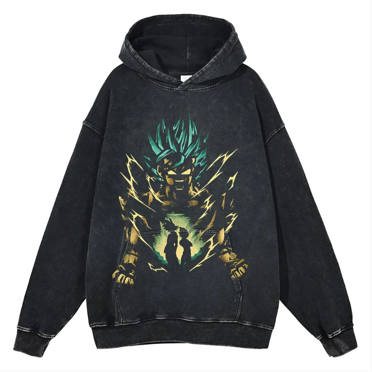 Japanese cartoon Dragon Ball oversize high street vintage washed batik direct spray hooded sweater