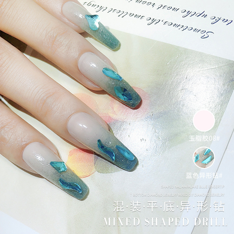 Manicura diamante plano 100 mezclado azul claro rosa claro verde plano especial en forma de diamante amor diamante decoración de uñas Super Flash