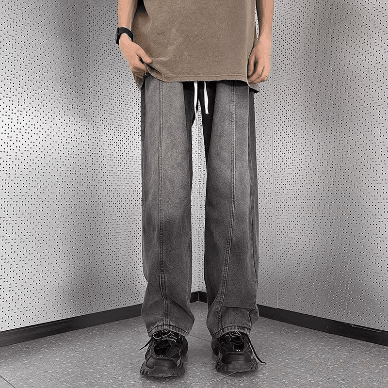 Men's Loose Straight Leg Jeans Style High Street Retro Washed Design Casual Wide Leg Pants Spring Autumn_mkmklike.com