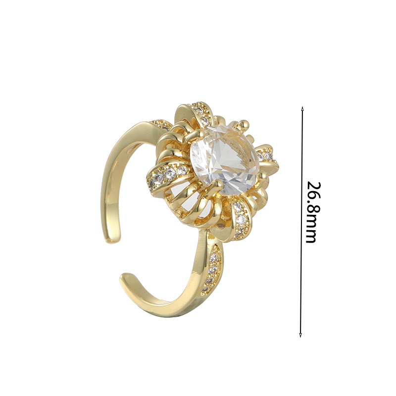 Simple Style Geometric Copper Inlay Zircon Open Ring 1 Piece