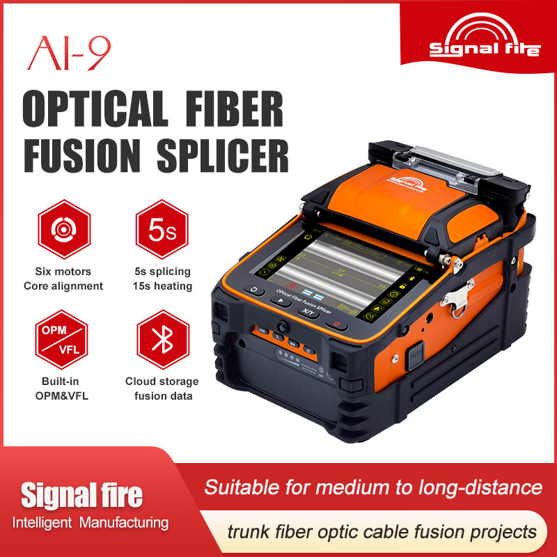 AI-9 High Precision Fiber Optic Fusion Splicer Six Motor Fiber Core Alignment Low Fusion Splicing Loss AI-9 High Precision Fiber Optic Fusion Splicer Six Motor Fiber Core Alignment Low Fusion Splicing Loss