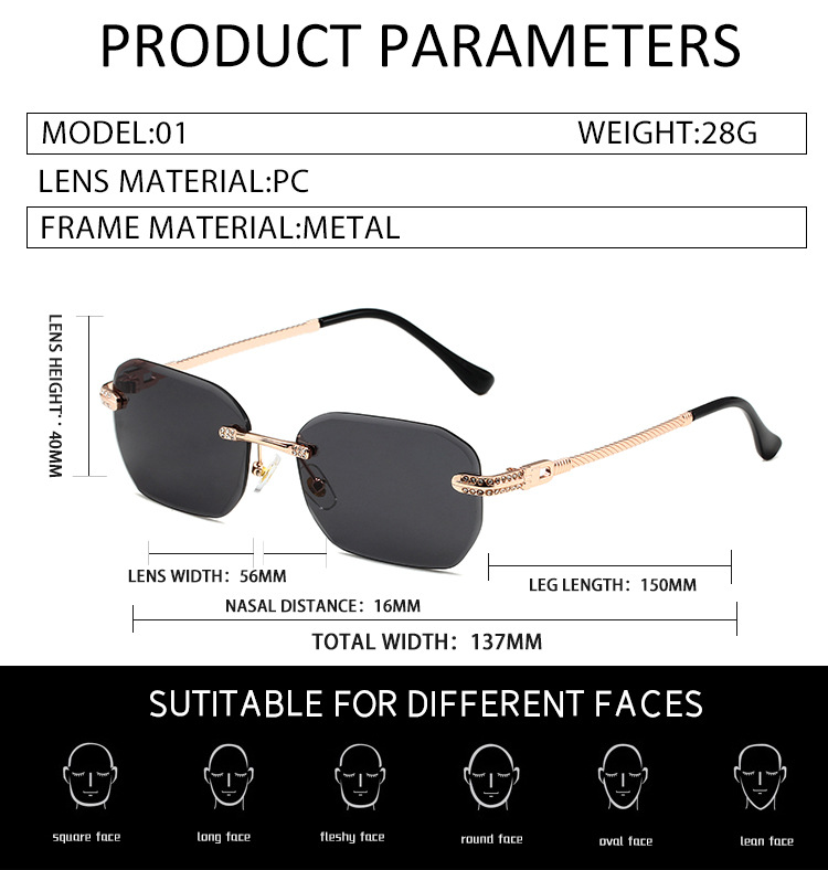 96g Weight Frameless Glasses Structure Sunglasses Classification PC, UV400 Protection Lens Material Square Glasses Style Outdoor Occasion Solid Color Pattern All Seasons Season Unisex Gender Simple Style, Classic Style Style Simple Style Classic Style Solid Color PC UV400 Protection Square Frameless Women's Sunglasses 4