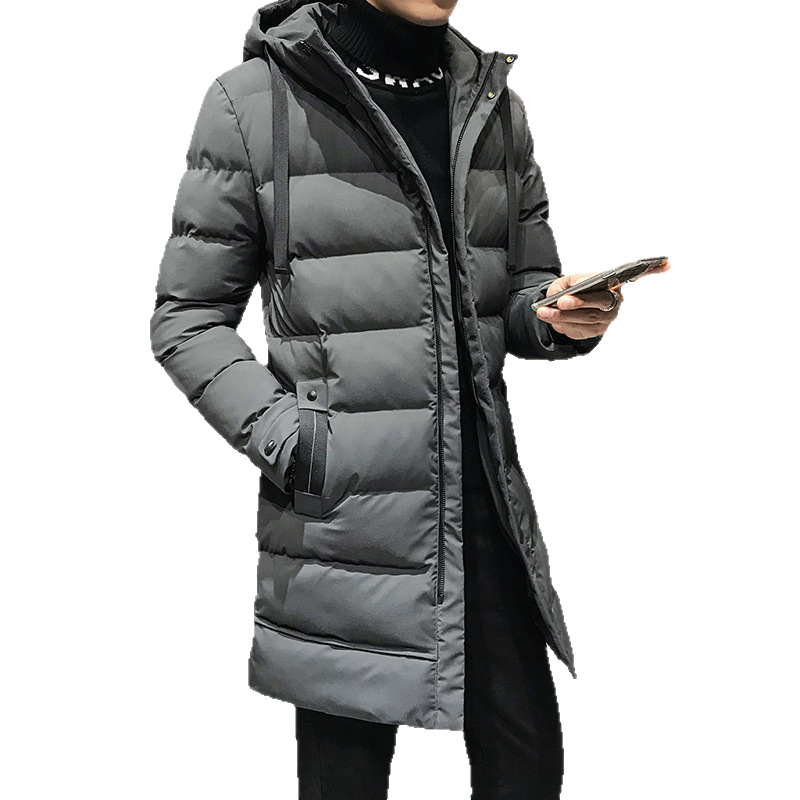 Chaqueta de algodón hombre largo de invierno de moda coreana con chaqueta de algodón encapuchada más gruesa nueva ropa de plumón transfronteriza