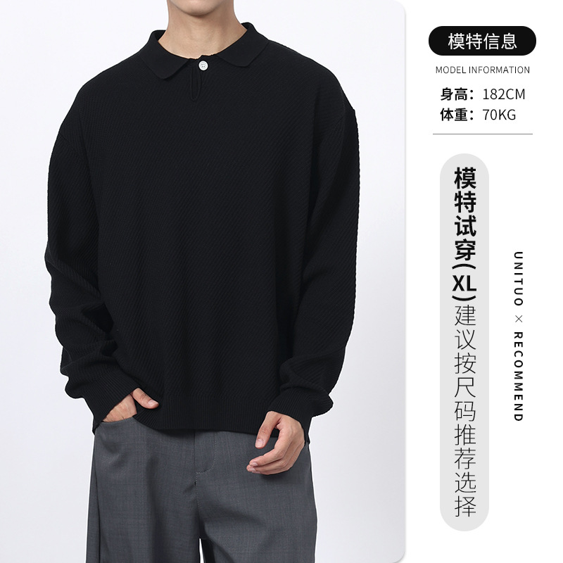 Lacer americano hombre casual versátil camiseta de punto otoño invierno con solapa polo camiseta de manga larga suéter de hombre chaqueta superior