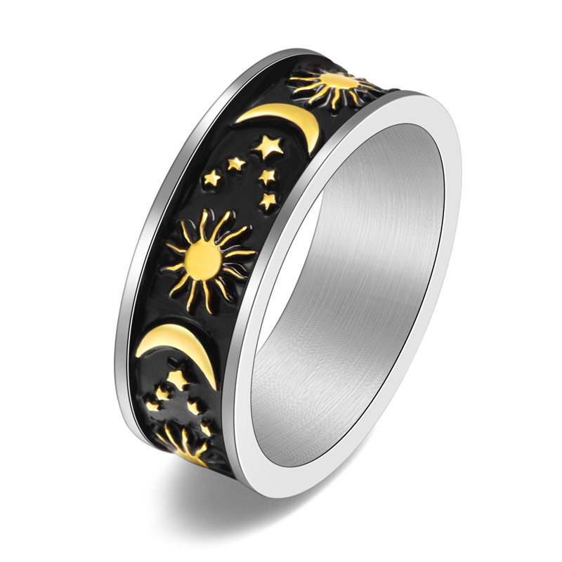 Real Gold Plated Plating Material Real Gold Plated Star Moon 304 Stainless Steel IG Style Waterproof Non Tarnish Rings