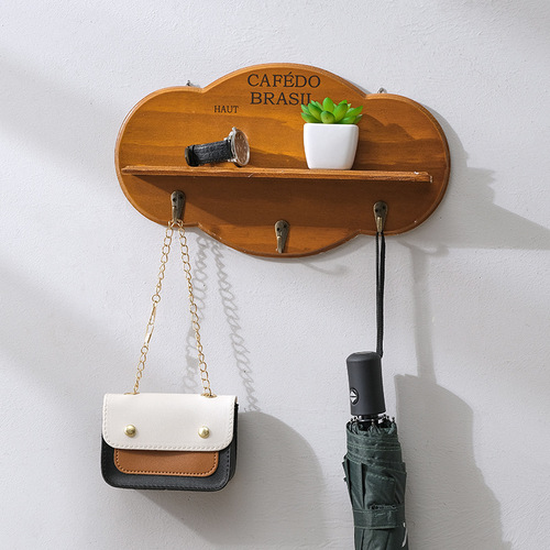 Yunduo solid wood shelf rack wall one-word partition log coat rack wall hanging Nordic row hook coat rack