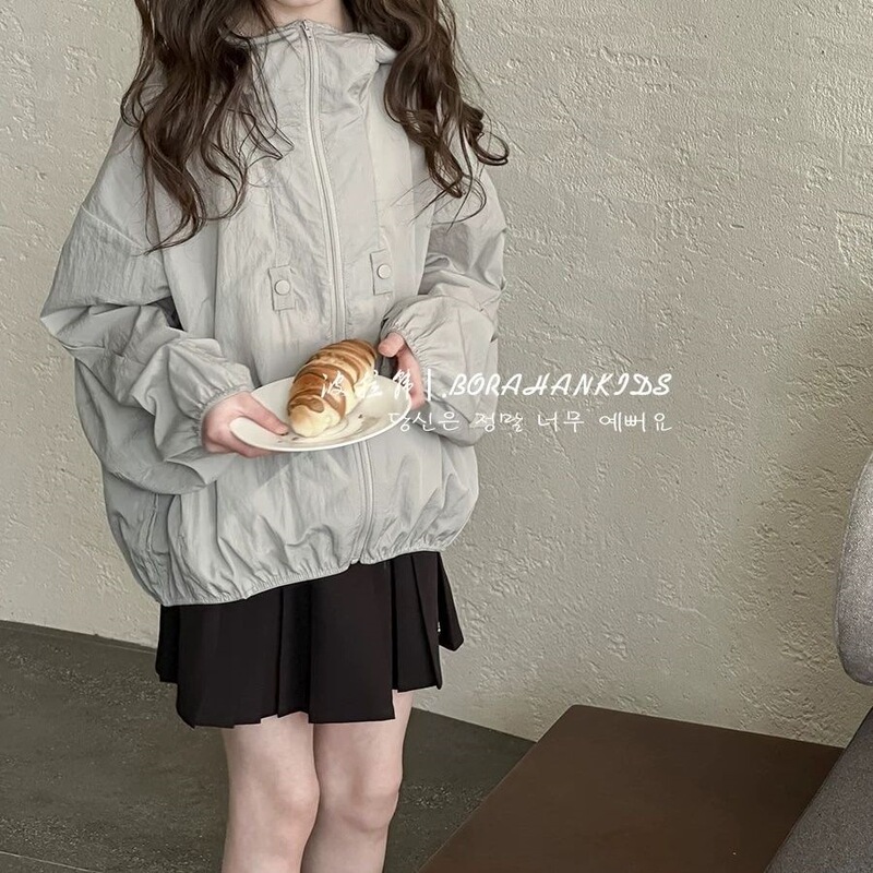 Bora Korean Spring and Summer Girls' Jacket 2026 New Children's Sun Protection Clothing for Older Children Loose Zipper Shirt Boys' Jacket