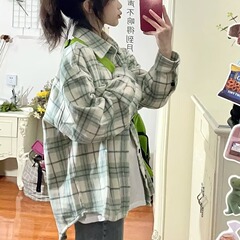 初秋綿質街頭長袖シャツ春秋カップルの薄いコート上着韓国版ファッションカジュアルシャツブーム