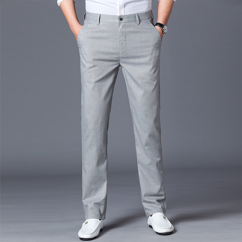 Brand Linen Casual Pants Men's Business Summer Lyocell Straight Pants No-Iron Ice Silk Cotton Slim Men's Pants