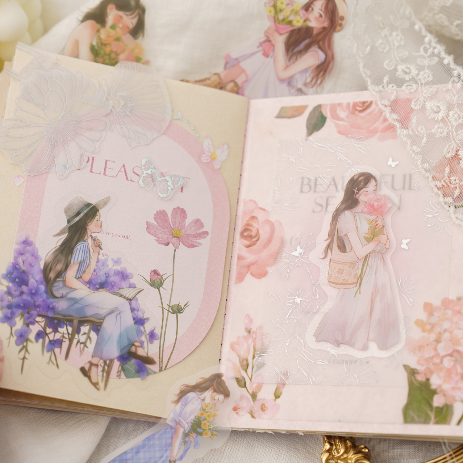 Tangshi PET paquete etiqueta Waltz amor Serie Artística chica diario material 30 piezas en 4 tipos