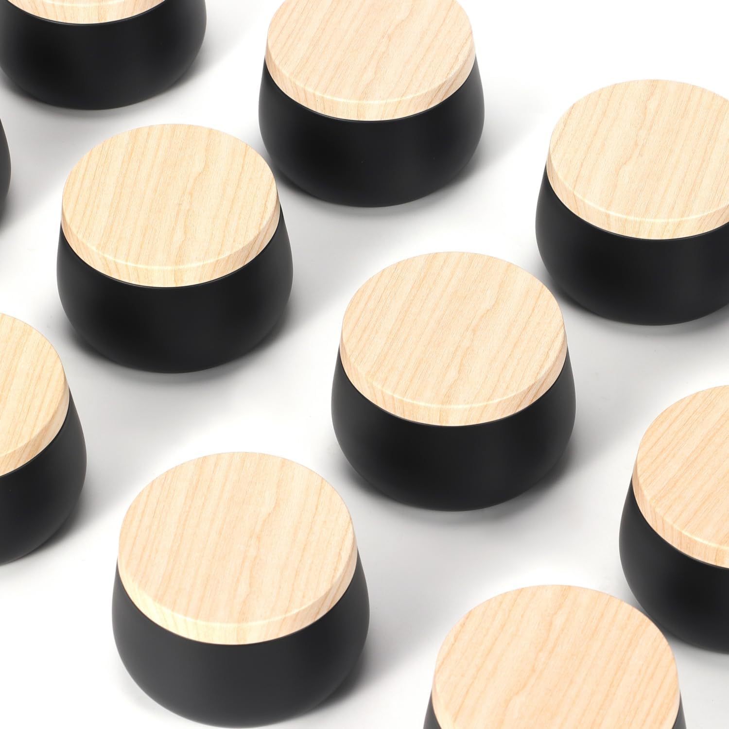 En stock: Juego de 24 cajas de hojalata con tapa sellada, imitación madera, para dulces, velas y aromaterapia, de 4oz y 8oz, latas de hojalata sin costuras.
