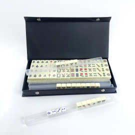 厂家供应2cm象牙黄麻将带牌尺旅行麻将皮盒迷你麻将可彩印logo