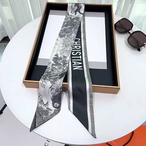 Small silk scarf Korean scarf versatile French hair tie decoration tied around the bag handle strap modification camellia flower