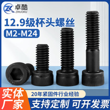 12.9级杯头内六角螺丝钉高强度黑色圆柱头加长螺杆螺钉螺栓M2-M24