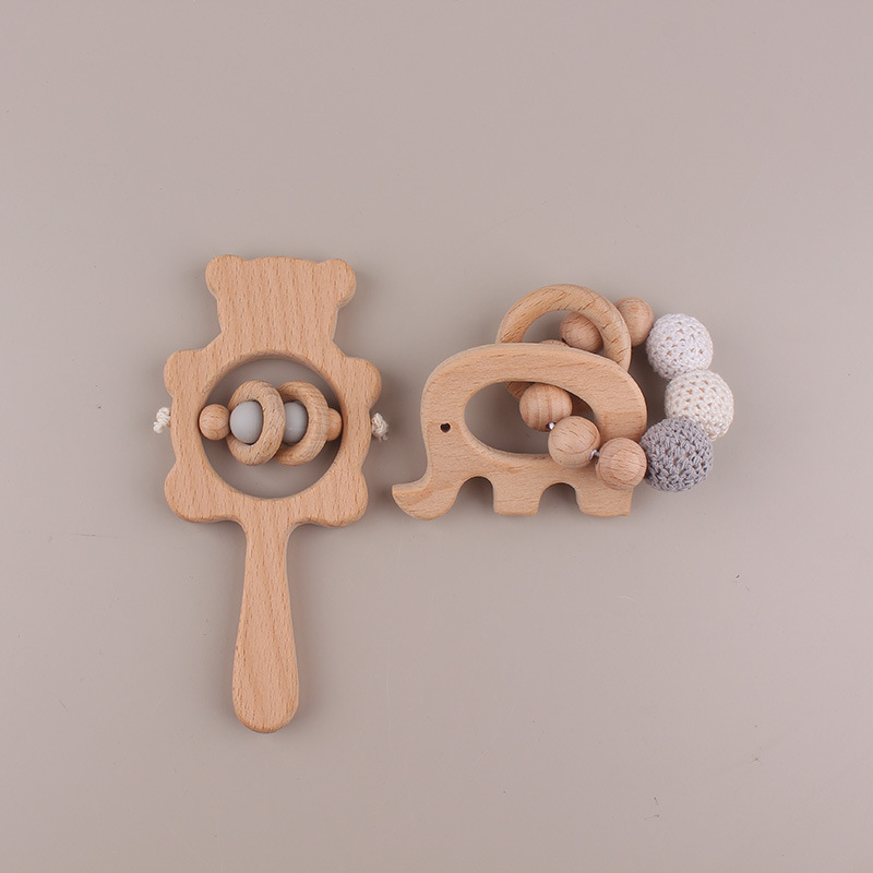 Beech Bear Bell Baby Molars Bracelet Handmade Beads Cartoon Handbell Juguetes para niños dos piezas