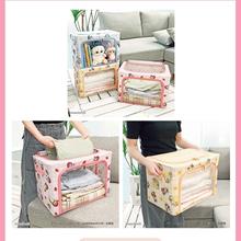 日系可爱鲨鱼猫布艺家用可折叠防尘收纳篮衣服玩具书本杂物整理箱