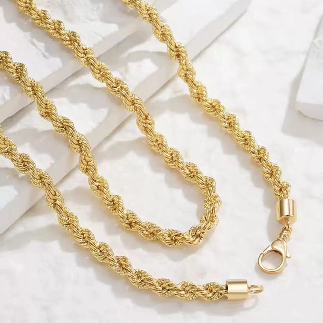 18K黄金麻花项链Au750彩金麻绳链珠宝工厂欧外贸欧美跨境一件代发