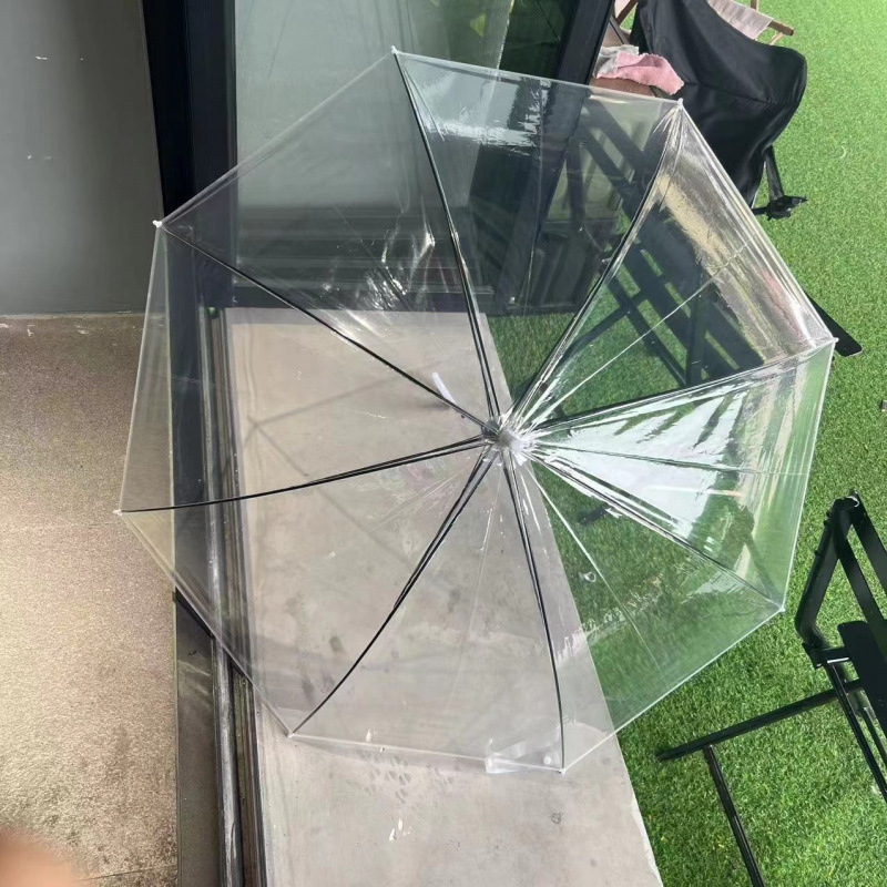 自动长柄双人用透明伞白色透明雨伞加厚拍照神器骨纯色透明雨伞|undefined