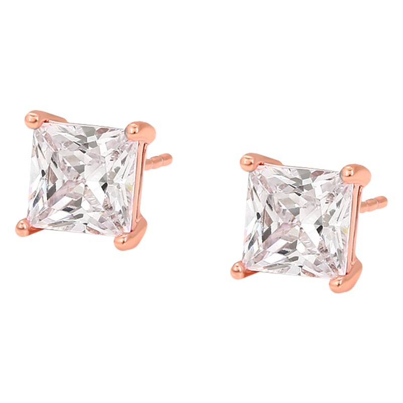 Pendientes Xuping Jewelry chapados en oro rosa con incrustaciones de circonia cúbica sintética de cuatro puntas, estilo minimalista, pendientes para uso diario, venta al por mayor.