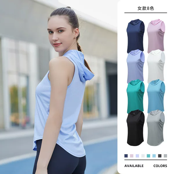 Summer hooded vest women's outdoor fitness training running quick-drying vest yoga clothes top sports vest women