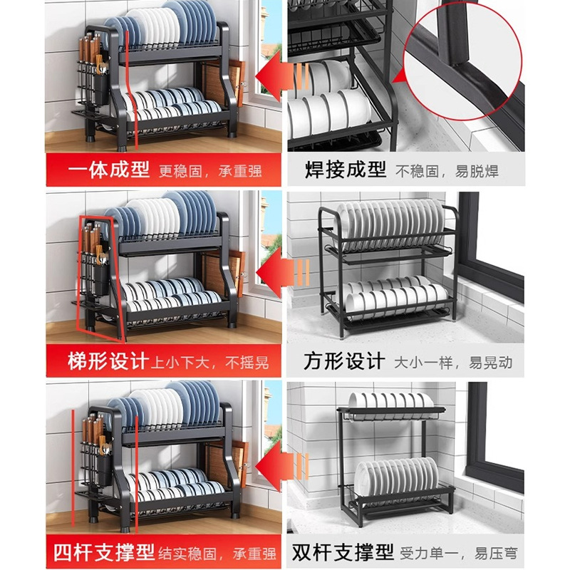Estante para platos de drenaje Estante de encimera de cocina multifuncional para el hogar, vajilla, platos, palillos, estante de almacenamiento de drenaje