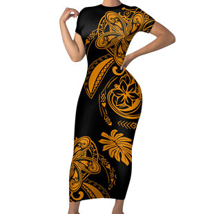 Cross-border new dress round neck fashion Europe and the United States sexy retro elements printed short sleeve dress a generation of hair