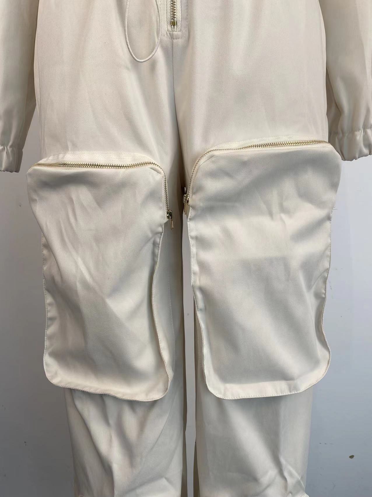 Dameklær midje arbeidsjumpsuits metall glidelås brødpose casual bukser_voghion.com