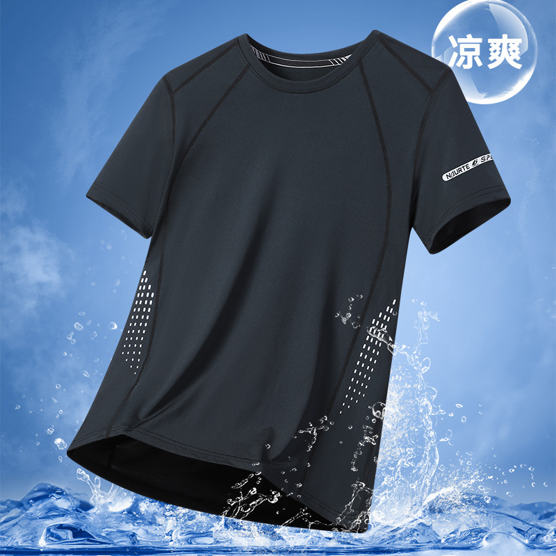 New Large Size Short-Sleeved T-Shirt Men's Summer Thin Ice Silk Quick-Drying Half-Sleeved Men's Ice-Feel Top Breathable