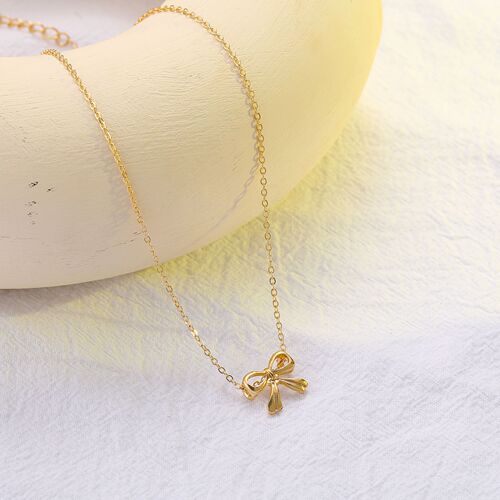 New European and American Cross-border Cute and Creative Bow Necklace, Sweet and Fashionable Women's Simple Pendant Wholesale