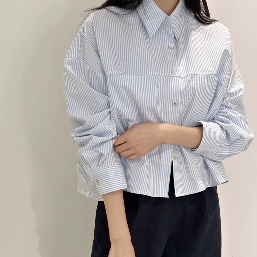 Женская однобортная блузка с лацканами, лето-осень 2025, новый корейский стиль, повседневная, нежная, в тонкую полоску, свободного кроя, универсальная рубашка