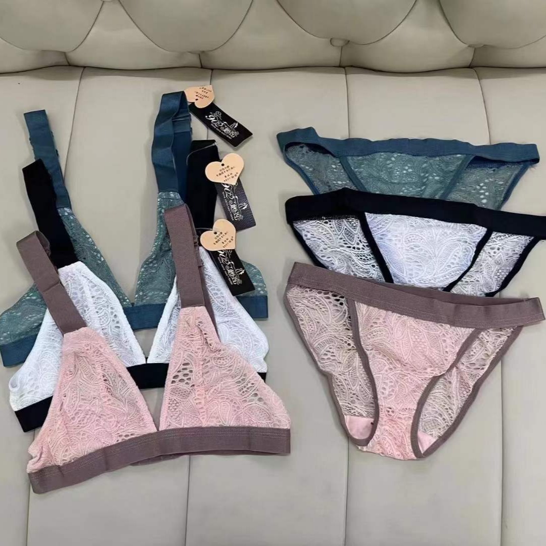 Sujetador de encaje sin esponja traje de Sujetador de algodón fino para mujer pequeño pecho push up sexy traje de ropa interior trasera