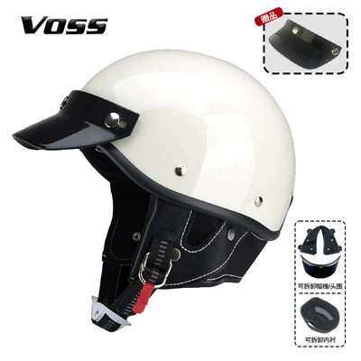 Voss Retro Japanese Helmet Detachable Neck Scarf Large Size Men's and Women's All-Season Cruise Motorcycle Electric Vehicle Safety Helmet (Motosiklet kaskı (dəbilqə)) - bright-white-m