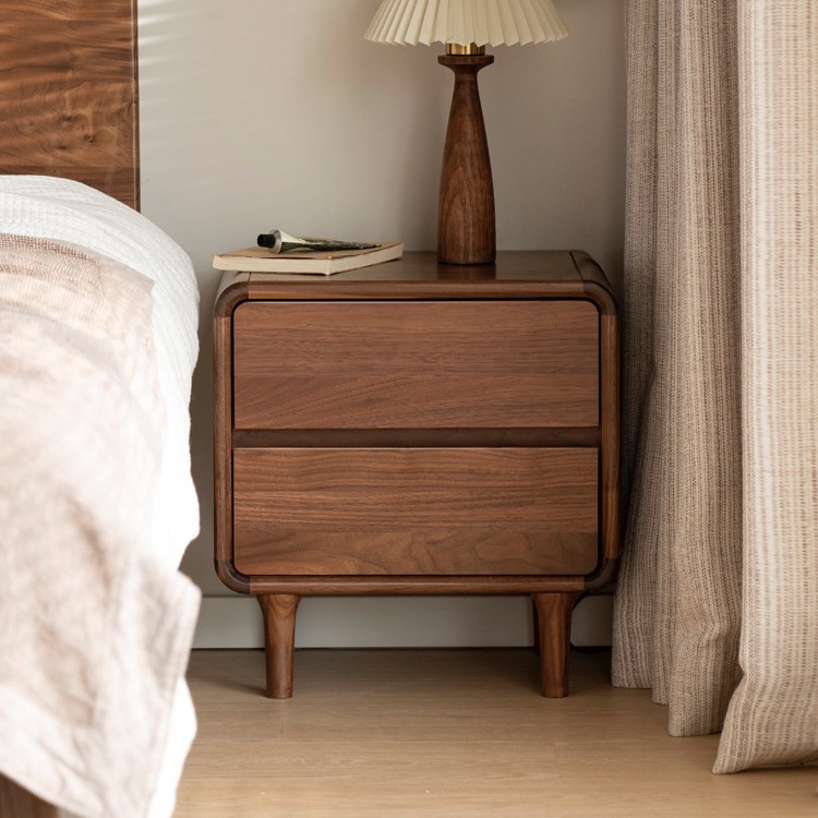 Solid Wood Bedside Table, Simple Bedside Cabinet, Bedroom Drawer Storage Cabinet, Black Walnut Furniture