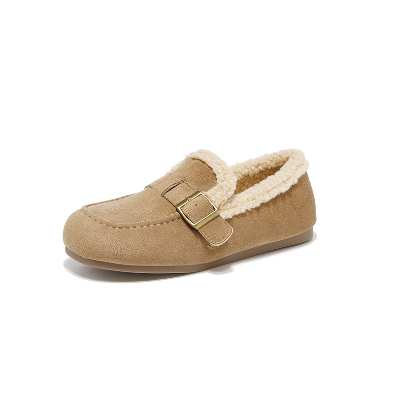 Zapatos de botellas de terciopelo Augusto Lion Dengjia Bocken para mujeres 2025 nuevos zapatos de invierno y otoño con una base plana de frijoles de frijoles zapatos retrógrados Lefour
