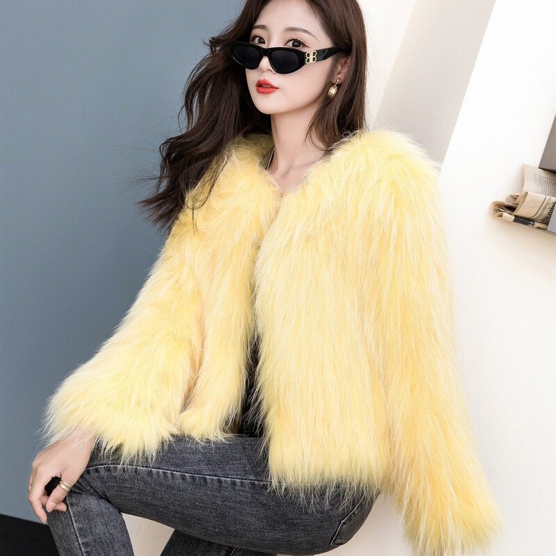 Internet Celebrity Fashion Women's Raccoon Fur Woven Coat Women's Autumn and Winter Real Fur Fox Fur Clothes Live