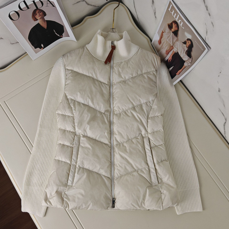 Dujia Original Label Mongolian Stand Collar Wool Knit Patchwork Checkered Quilted Waist Slimming Lightweight down Jacket for Women Dujia Original Label Mongolian Stand Collar Wool Knit Patchwork Checkered Quilted Waist Slimming Lightweight down Jacket for Women