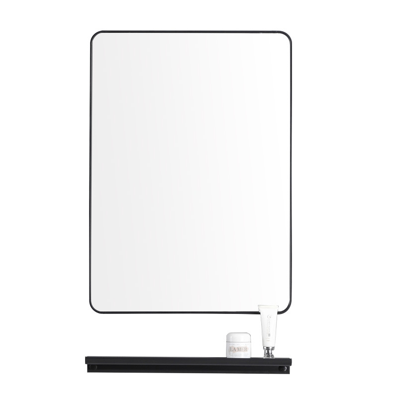 Espejo de baño con espejo de tocador cuadrado nórdico con estante de almacenamiento tocador gabinete de baño lente sin perforar montado en la pared