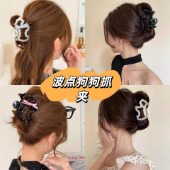 蝶結び水玉模様の子犬クリップ、かわいい女の子のヘアクリップ、半結びヘアシャーククリップ、高級ヘアアクセサリー、ヘッドアクセサリー