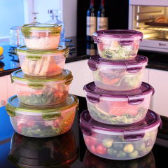 国境を越えた厚みのあるプラスチックセット鮮度保持ボックス食品グレードの大容量密封ボックスキッチン電子レンジ対応ラウンド鮮度保持ボックス