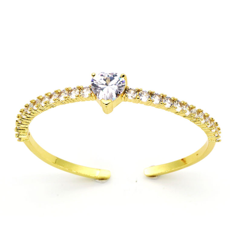 Fashion Heart Shape Copper Inlay Zircon Bangle 1 Piece