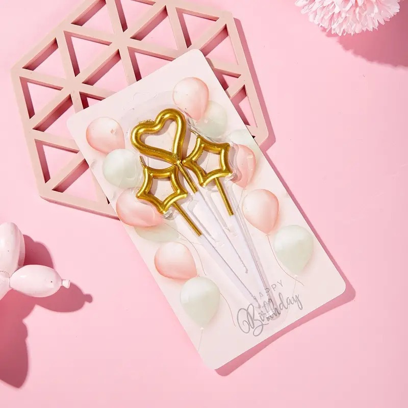 Velas de cumpleaños, estrellas, hadas, palos de amor, pastel de fiesta, vestido de boda brillante